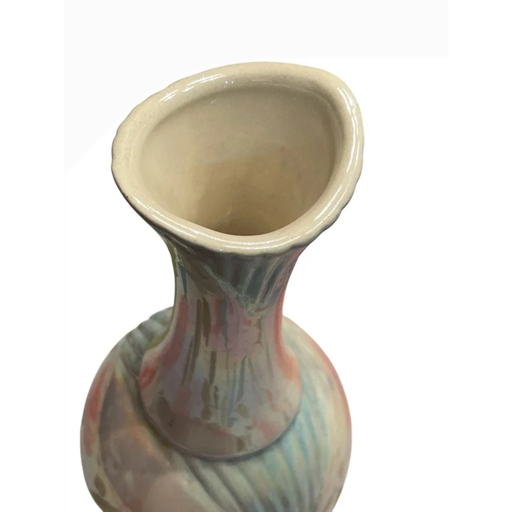 Vtg Iridescent Ceramic Vase 12